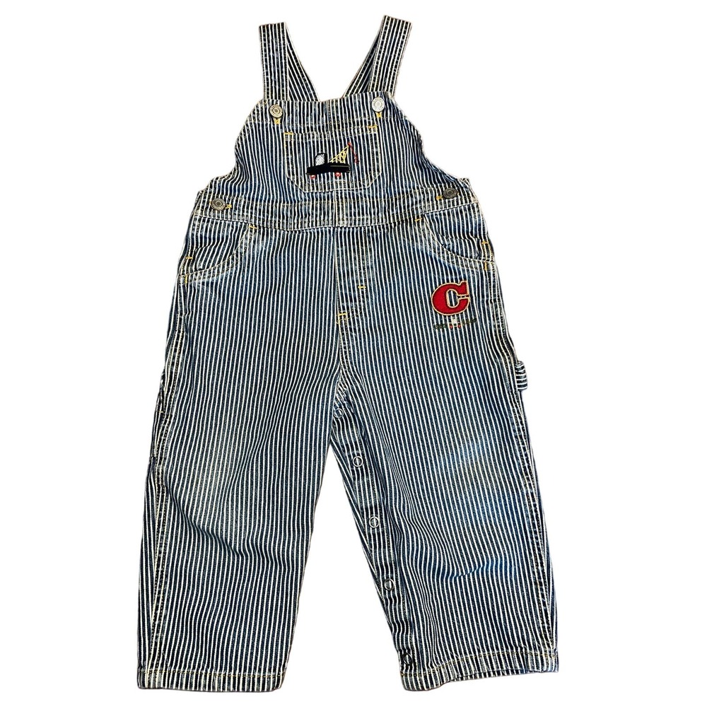 Vintage Blue and white striped Carters Tow truck bib over alls. size 18-24
